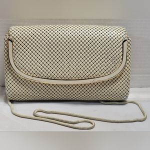 Vintage 1970's Metal Mesh Crossbody Cream Handbag